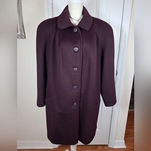 Vtg. Alorna by Forstmann Wool Blend Mid Length Coat Plum Made In USA Size 2X/3X?